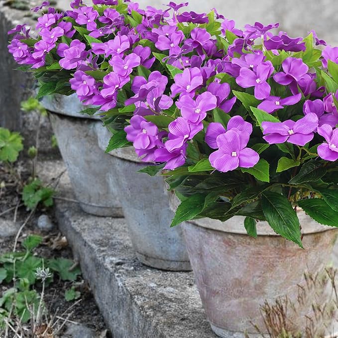 CITYES 4 Pcs Artificial Flowers Outdoor Impatiens UV Resistant Silk Impatiens Flowers Purple Faux Flowers Impatiens Bushes Artificial Impatiens for Pot Patio Lawn Garden Hanging Basket Porch Decor