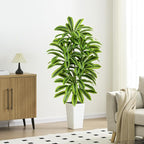 Artificial Yellow Dracaena Tree - 5FT Tall Fake Plants with White Tall Planter - Artificial Plants Indoor Floor Plant in Pot - Large Tropical Fake Yucca Potted Tree for Home Office Living Room Decor