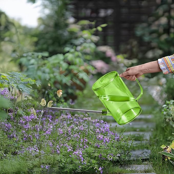 Plastic Watering Can - Small with Long Spout - 1/4 Gallon - 32 Oz - Green