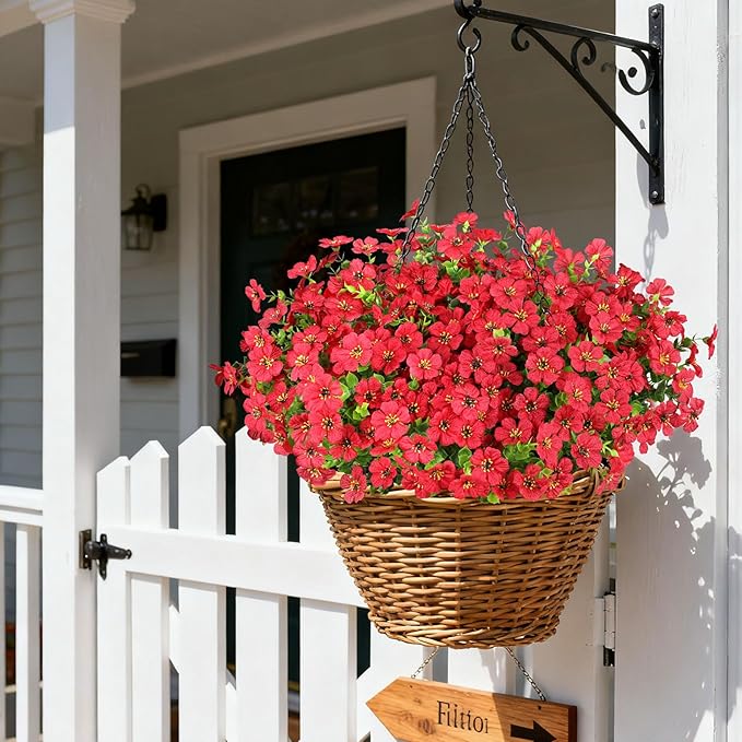 16PCS Artificial Flowers for Outdoors, Realistic Fake Silk Flowers for Outside, No Fade Faux Eucalyptus Plants for Outdoor Planter, Window Box, Hanging Basket - Porch Patio Garden Decor