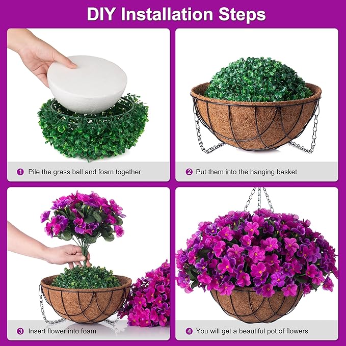 INXUGAO Artificial Hanging Flowers with Basket Outdoors, Fake Hydrangea UV Resistant Arrangements in Pot Planter Spring Summer Decor for Indoor Porch Garden Yard(Double Lotus)