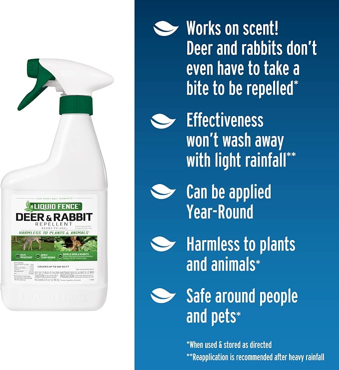 Liquid Fence Deer And Rabbit Repellent Ready-To-Use, Apply Year-Round, 32 Ounces, 6 Pack