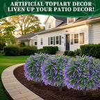 Artificial Lavender Topiary Ball Trees, 2 Set of UV Resistant Fake Evergreen Shrubs Bushes Plants with Ground Spike, Fake Plants for Outdoor Indoor Front Porch Garden