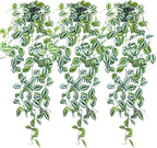 LOYWREE 3 Pack Fake Hanging Plants - Small Potted Plants with Green Eyebrow-Leaf Trailing Vines, Indoor Outdoor Aesthetic Decor for Office, Living Room Shelf & Home Accent (Black Pot)