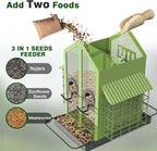 FlowaFoli Bird Feeders for Outdoors, Metal Bird Feeder with Double Suet Cage Weatherproof Metal Roof, 2 in 1 Mixed Seeds Suet Feeder, 4Lbs Large Capacity, Great for Finch、Cardinal、Chickadee（Green）