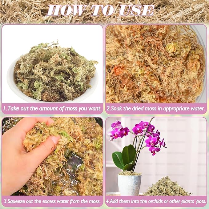 Halatool 12OZ Orchid Moss Sphagnum for repotting, 16QT Dried Sphagnum Moss for Plants Indoor, Maintain Air Humidity and Improve Soil Acidity, Natural Media for Orchid Plant Growth