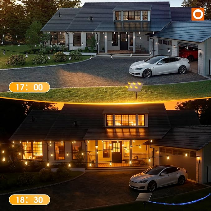 addlon 33FT (27+6) Solar String Lights for Outside Outdoor Waterproof with USB Port & Remote Control Solar Patio Lights Last for 20+Hrs Dimmable Solar Power LED Bulbs Hanging for Porch Garden Bistro