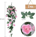 RECUTMS Valentines Day Rose Decorations, Fake Hanging Flower, 2PCS Artificial Rose Vine Plants Flowers Wedding Home Decoration and Wall Décor 3.3Ft Valentines Pink Outdoor Decor (Pink)