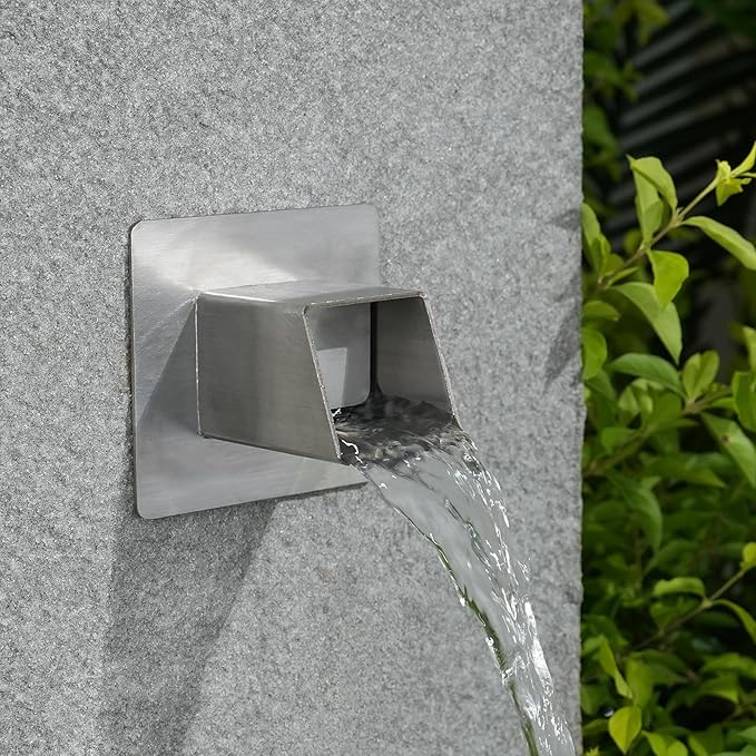 2 Inch 316 Stainless Steel Square Water Fountain Spout with Integrated Spray Baffle, Waterfall Spillway Scupper for Outdoor Decors, Pools, Ponds, Water Walls (Silver)