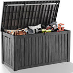 PatioZen 180 Gallon Resin Deck Box, Lockable Weatherproof Outdoor Storage Box for Furniture, Garden Tools and Tools Storage, Waterproof Outside Storage Boxes - Black