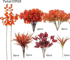 17 Bundles Artificial Fall Flowers for Outdoor Faux Fall Orchid Mums Flowers for Outside Garden Yard Window Thanksgiving Autumn Decor Fall Decorations for Home
