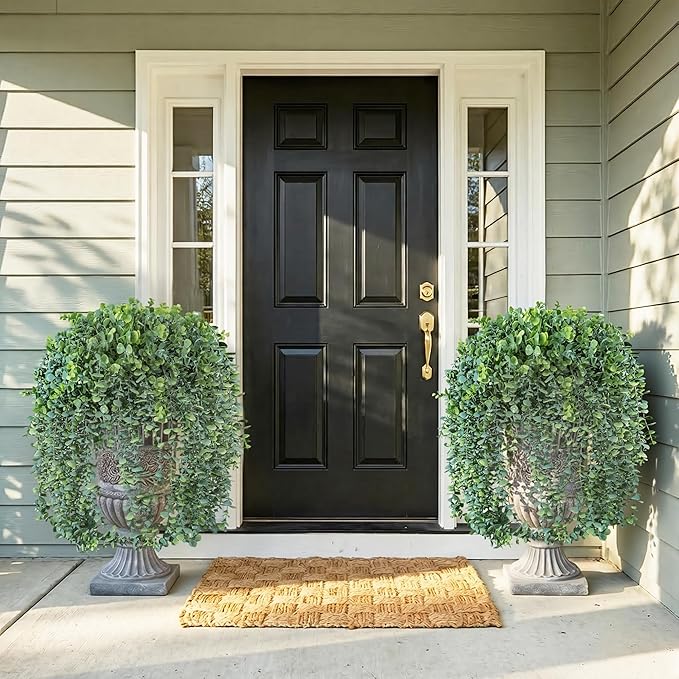 Faux Outdoor Plants Fake Hanging Plants for Outdoors Outside Decorations, 2 Pcs White Faux Eucalyptus Vines Realistic UV Resistant Artificial Greenery for Planters Porch Garden Yard Front Door Patio