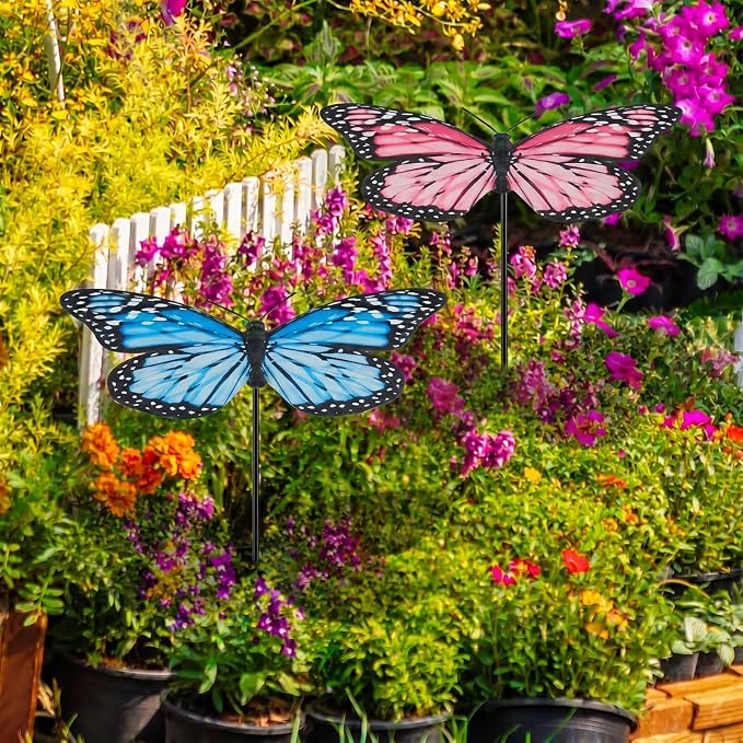 Mixweer 2 Pcs Butterfly Shape Metal Plant Umbrellas for Outdoor Small Plants, 12 in Metal Plant Shade Disk Outdoor Garden Umbrella for Potted Live Decor