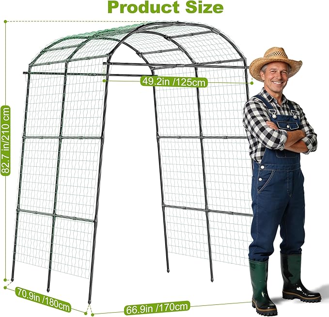 Miory Garden Arch Trellis for Climbing Plants Outdoor, Cucumber Trellis for Raised Bed, Steel with UV-Resistant PE Coated Plants Support Trellis (71 x 83 Inch)