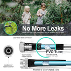 SPECILITE 200ft 304 Stainless Steel Garden Hose Metal, Heavy Duty Water Pipe with Nozzles for Yard, Outdoor - Flexible, Never Kink & Tangle, Puncture Resistant (Sliver)