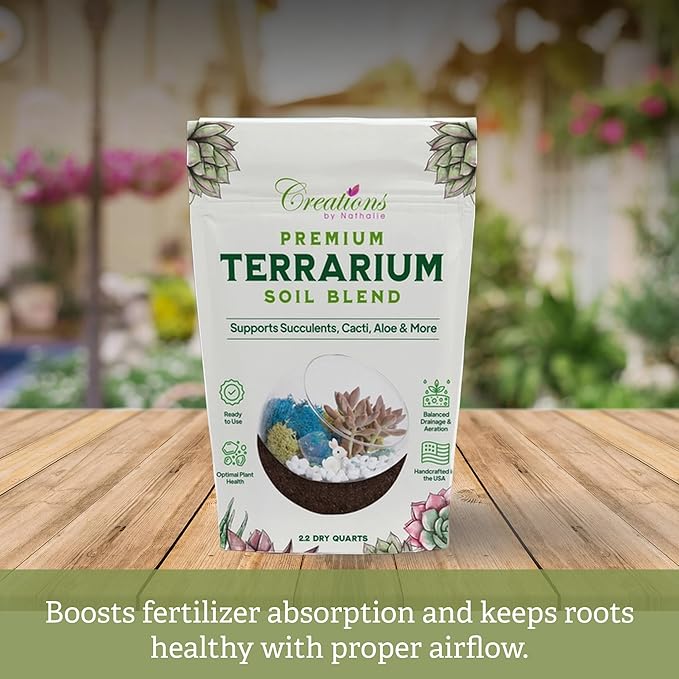 Creations by Nathalie Natural Terrarium Growing Medium Well-Draining Mix for Succulents, Cactus & Aloe, Untreated Pine Bark, Canadian Peat & Coarse Sand