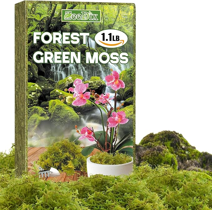 ZeeDix 1.1 lb Forest Moss for Plants Indoor - Dried Orchid Moss for Repotting, Natural Green Sphagnum Moss for Potted Plants Carnivorous Monstera Succulents Crafts Reptile Habitat (Expands to 25 qt)