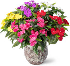 Nigirior Artificial Fake Flowers for Outdoor Décor 5 Bundles UV Resistant Fake Plants for Planter Faux Impatiens for Home Porch/Garden Stunning（5 Color）