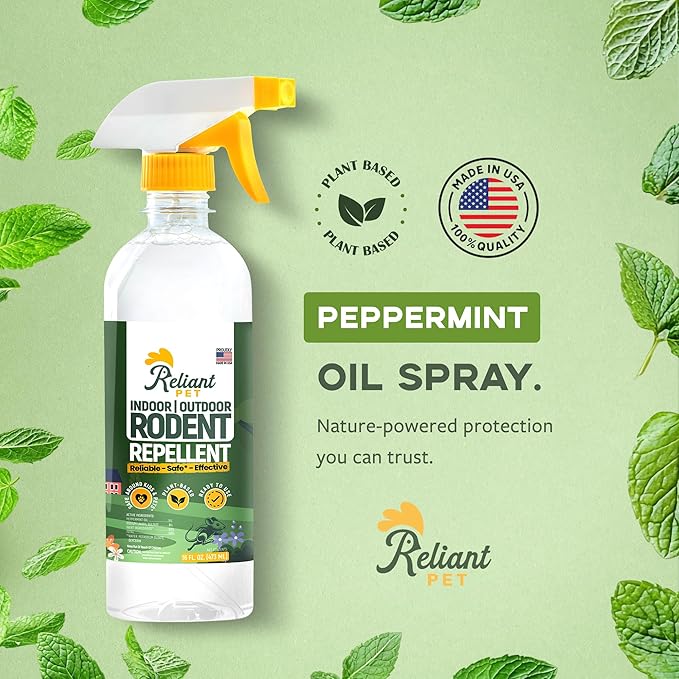 Reliant Pet Peppermint Oil Spray for Rodents- 16oz – Mice Repellent & Rat Deterrent Spray, Squirrel Repellent Indoor & Outdoor, Mint Spray for Rodents, Plant Based, Pet Safe and Made in USA