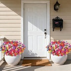 16 Bundles Artificial Flowers for Outdoors, Realistic Fake Silk Flowers for Outside, UV Resistant Faux Plants for Outdoor Planter, Hanging Basket - Porch Spring Easter Decor(8 Colors)