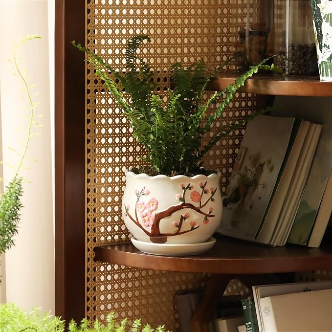 Ceramic Plant Pots with Drainage Holes and Saucers, Round Flower Pots for Indoor Plant, 4/5.2/6.6 Inches Small Flower Planters Set of 3