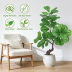 iilitphke Artificial Fiddle Leaf Fig Tree with Black Planter, 4FT Tall Fake Tree with Natural Wood Trunk for Home Decor, Faux Ficus Tree Fake Moss for Indoor Office Living Room