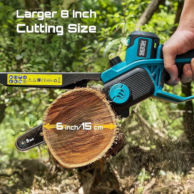 SEESII Flagship 8-Inch Cordless Mini Chainsaw, 2026 Upgraded Brushless Motor, Electric Chainsaw with 2×4000mAh Batteries, Tool-Free Chain Tension & Oiler, Handheld Saw for Fast Tree Branch Cutting