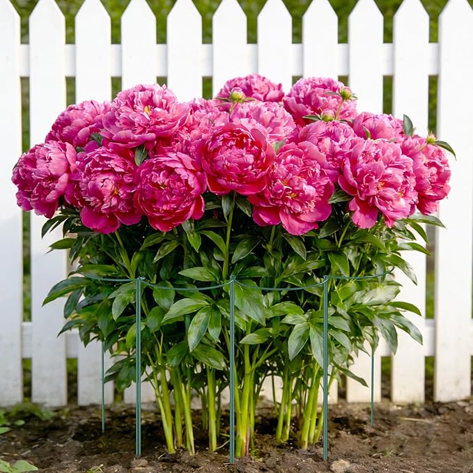 6 Pack Tall Peony Cages and Supports, 10" W x 24" H Heavy Duty Plant Peony Support Cages, Half Round Peonies Ring Metal Plant Stakes for Outdoor Plants, Garden Vegetables & Flowers
