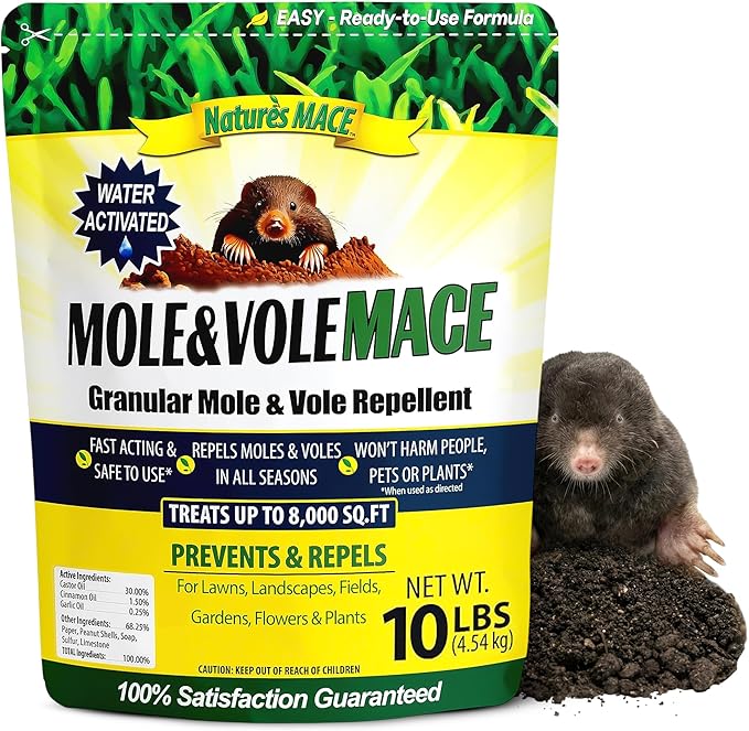 Nature's MACE Mole & Vole MACE – Yard & Garden Granules, Castor Oil Formula, Outdoor Use, Plant & Pet Safe, 160 Fl Oz (Pack of 1)