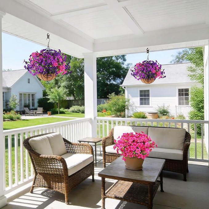 INQCMY Artificial Flowers for Outdoors Fake Plants Spring Summer Decoration, 12 Bundles Faux Petunias UV Resistant No Fade Realistic Silk Flower for Outside Planters Patio Porch Yard Window Box