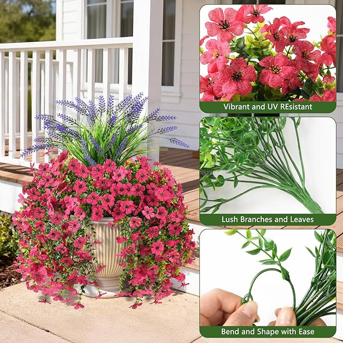 Homsunny Artificial Fake Hanging Flowers Plants for Outdoor Outside Decoration, Faux Silk Daisy Flower Realistic UV Resistant for Front Porch Patio Balcony Garden Yard Indoor Planter Home Decor(Pink)