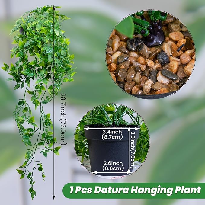 LOYWREE 3 Pack Small Artificial Hanging Mandala Plant with Pot Faux Plants Indoor Fake Small Potted Plant 28.7-In Long Faux Vine Shelf Decor Ideal for Indoor Outdoor Home Office Decoration (Black Pot)