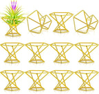 Funrous 12 Pcs Air Plant Holders Geometric Gold Airplants Rack Metal Geometric Decor Classic Modern Air Fern Plant Stands Mini Golden Planters Tillandsia Pot Containers for Office Home Wedding