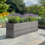 SUNNYPARK Gray Rectangular Planter Box All-Weather PE Rattan Large Modern Planters with Removable Liner Indoor Outdoor Decorative Flower Pot for Patio, Balcony, Garden