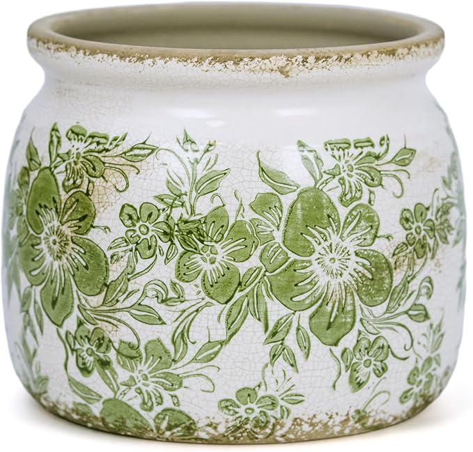 Dosayes Flower Pot,Vintage Ceramic Pot for Planter with Drainage Holes, 6.29 inch Ice Crack Glazed Indoor Planters Pot for Indoor,Tucan Home Decor,Gardening Gifts,Green (Traditional)