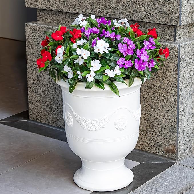 Nigirior Artificial Fake Flowers for Outdoor Décor 6 Bundles UV Resistant Fake Plants for Planter Faux Impatiens for Home Porch/Garden Stunning（Red/White/Purple）