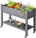 YITAHOME 42.5x17.3x35.4 in Raised Garden Bed, Outdoor Plastic Planter Box with Wheels, Legs, Drain Plug, and Storage Shelf for Plants, Vegetables, Flowers, Herbs, Brown