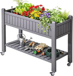 YITAHOME 42.5x17.3x35.4 in Raised Garden Bed, Outdoor Plastic Planter Box with Wheels, Legs, Drain Plug, and Storage Shelf for Plants, Vegetables, Flowers, Herbs, Brown