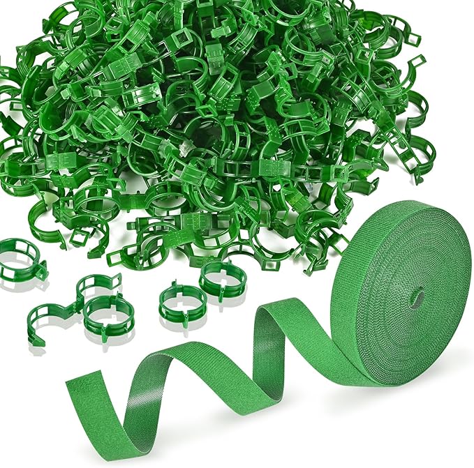 200Pcs Secured Plant Support Clips with Plant Ties 20mm 33ft - Tomato Clips Garden Tape Strap for Garden Netting Climbing Plants, Fixing Stem and Vine (Green)