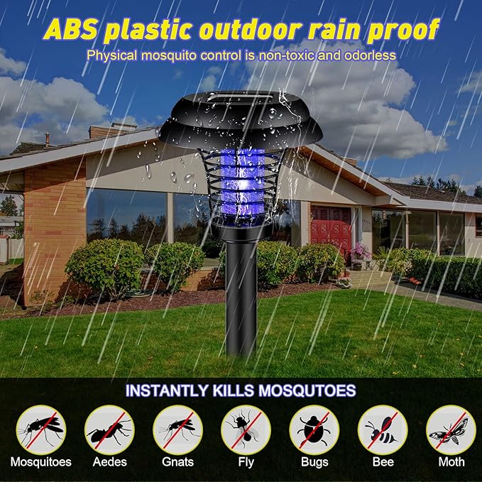Qualirey 4 Pcs Solar Bug Zapper Waterproof Mosquito Killer Solar Light Power Repellent Lamp for Moth, Gnat, Fly, Small Flying Insect Indoor Outdoor Garden Patio, Purple & White (Plastic, Black)