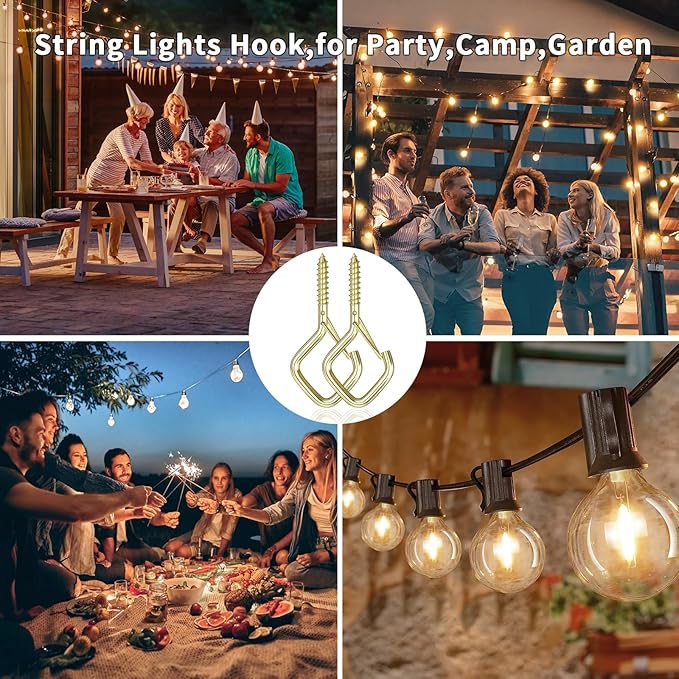110 PCS Q-Hanger Hooks for String Lights, Ceiling Hangers for Plants & Wind Chimes, Christmas Decorations Outdoor Hooks Gold