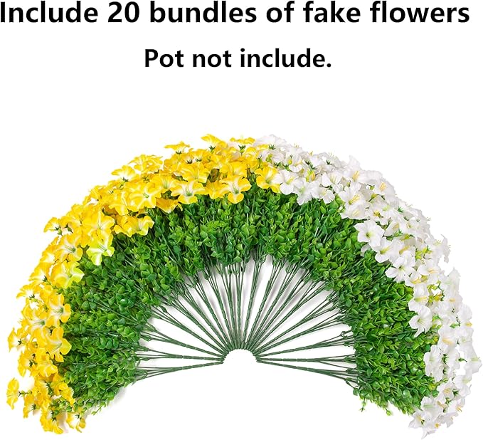 Artificial Flowers for Outdoors Decoration, 20 Bundles Faux Morning Glory with Eucalyptus Look Real UV Resistant Fake Plants Silk Flowers for Outside Yard Gardens Porch Patio Planter Home Urn, Mix