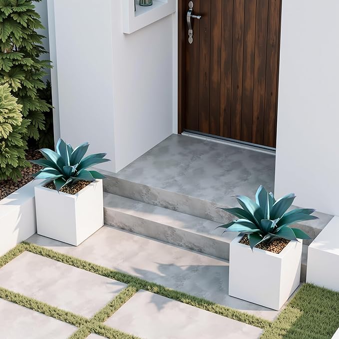 Ttranewsoo Fake Plants Artificial Agave Plants 13.8" Large UV Resistant Fake Agave Planters for Indoor and Outdoor Decorating Tropical Plant Succulents Greenery Indoor Decor (Blue) 2Pack