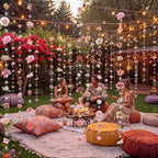 Suncalla 6 Pcs 35.4ft Hanging Flowers Garlands Backdrop Lighted Floating Fake Wildflower Vines LED Floral Garland Ceiling for Spring Wedding Bridal Shower Birthday Graduation Party(Fresh,Pink)