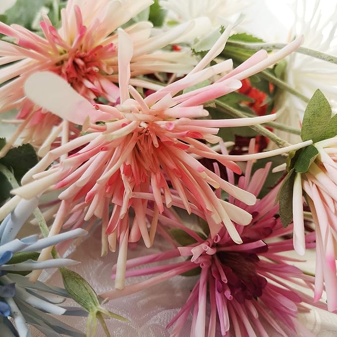 Spider Mum Artificial Flower 32" Real Touch 9 Flowers Pack of 3 (Rose Pink)