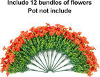 Artificial Flowers for Outdoors Fake Plants Spring Summer Decor, 12 Bundles Orange Silk Morning Glory with Eucalyptus Look Real UV Resistant Faux Flowers for Outside Planters Front Door Yard Indoor