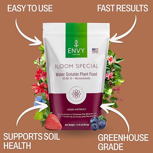 ENVY Bloom Special Plant Fertilizer for Flowering Plants, 1.5 Pound - Makes 150 Gallons, for Indoor and Outdoor Plants, Pet Safe, Water Soluble, Made in USA