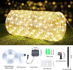 Solar Rope Lights, 2 Packs Total 132ft 400LED Solar String Lights, 8 Modes Waterproof Solar Powered Outdoor Light, Flexible Clear Tube Light for Garden Backyard Patio Deck Pool Tree Decor - Warm White