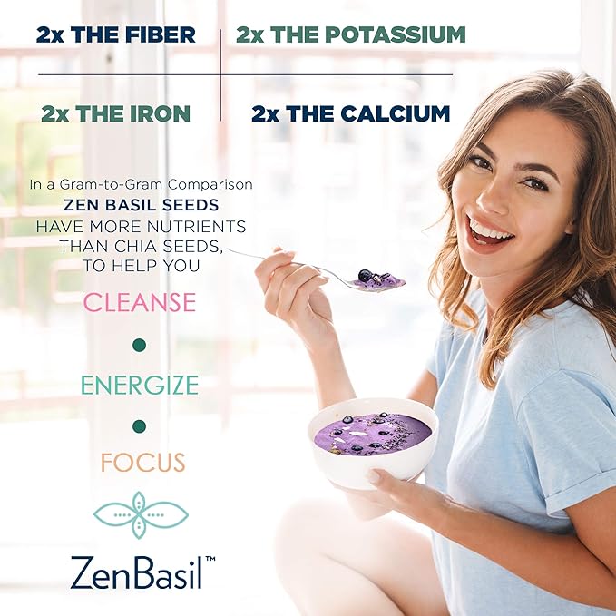 Zen Basil Seeds | edible basil seeds, kosher, non-gmo, lectin free, gluten free, plant based, keto, paleo, vegan | 15g fiber per/serv | 14oz | more fiber than chia seeds | prebiotic