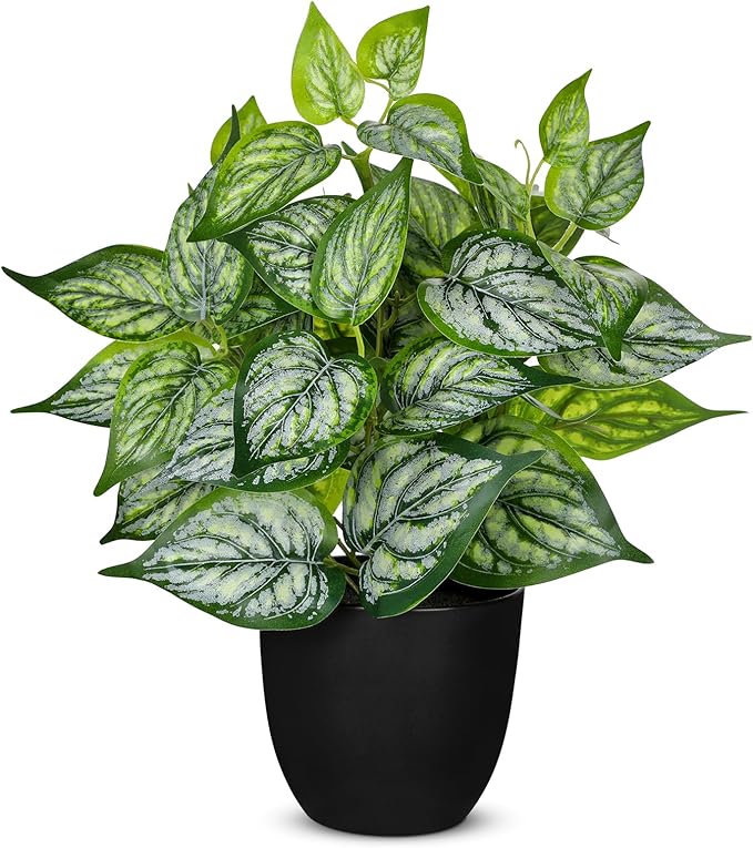 Villa Como 14.5" Artificial Plants Indoor Home Decor, Fake Potted Silk Plants for Shelves Living Room Decorative, Small Artificial Office Desk Plant in Pots, Faux Potted Greenery Tropical House Plant